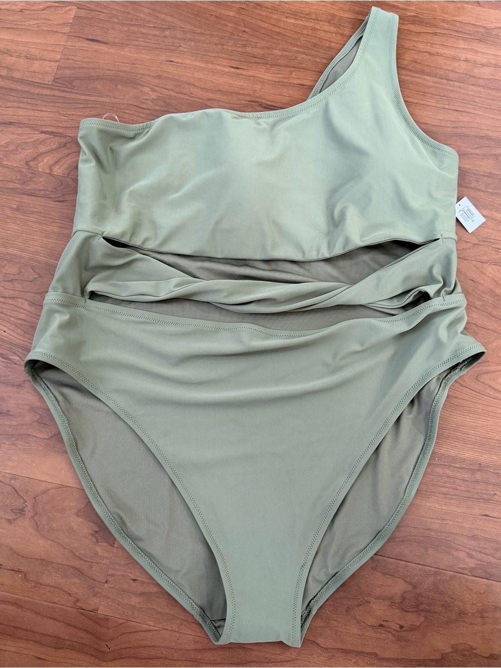 NWT Women's Cut Out One Shoulder Medium Coverage One Piece Swimsuit  2XL Green